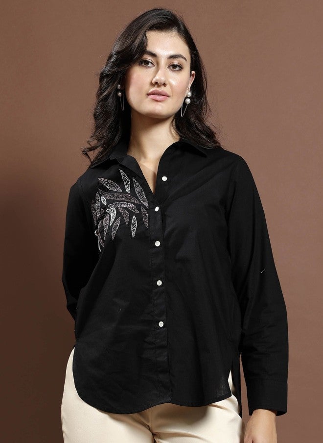 Athena Black Opaque Party Shirt for Women - Image 1