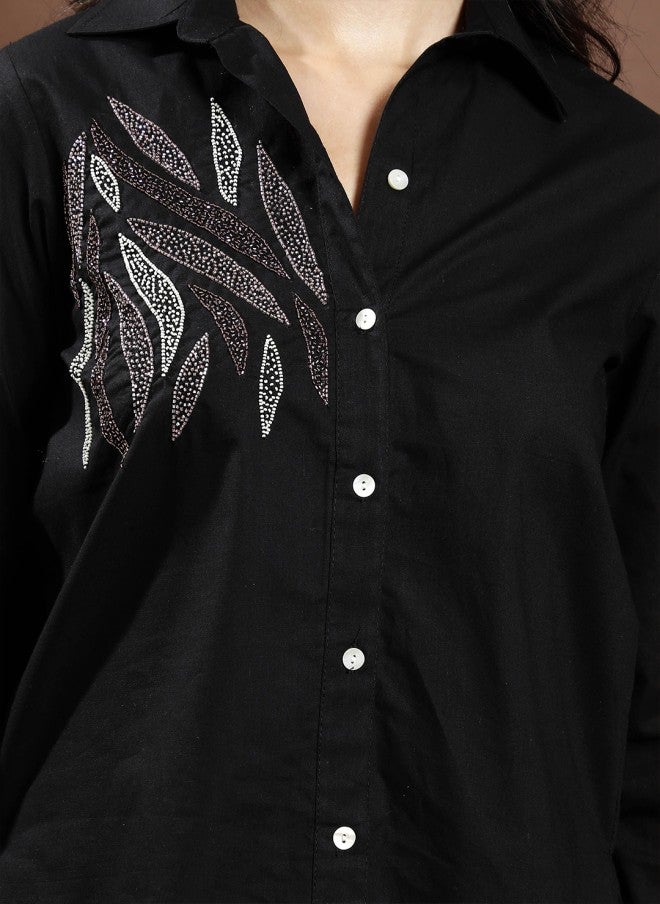 Athena Black Opaque Party Shirt for Women - Image 2