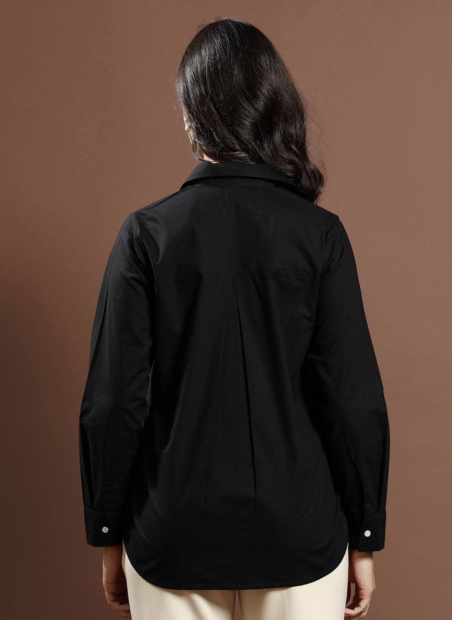 Athena Black Opaque Party Shirt for Women - Image 5