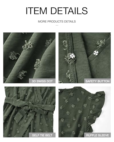 BTFBM Women V Neck Summer Dress 2025 Cap Sleeve Swiss Dot Boho Flowy Ruffle Slit Beach Party Long Maxi Cocktail Dresses(Army Green, X-Large) - Image 5