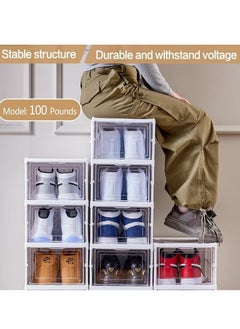 Generic Foldable Shoe Cabinet with Transparent Doors 6-Level Stackable Plastic Shoe Rack (White)  - Image 2