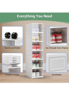 Generic Foldable Shoe Cabinet with Transparent Doors 6-Level Stackable Plastic Shoe Rack (White)  - Image 4