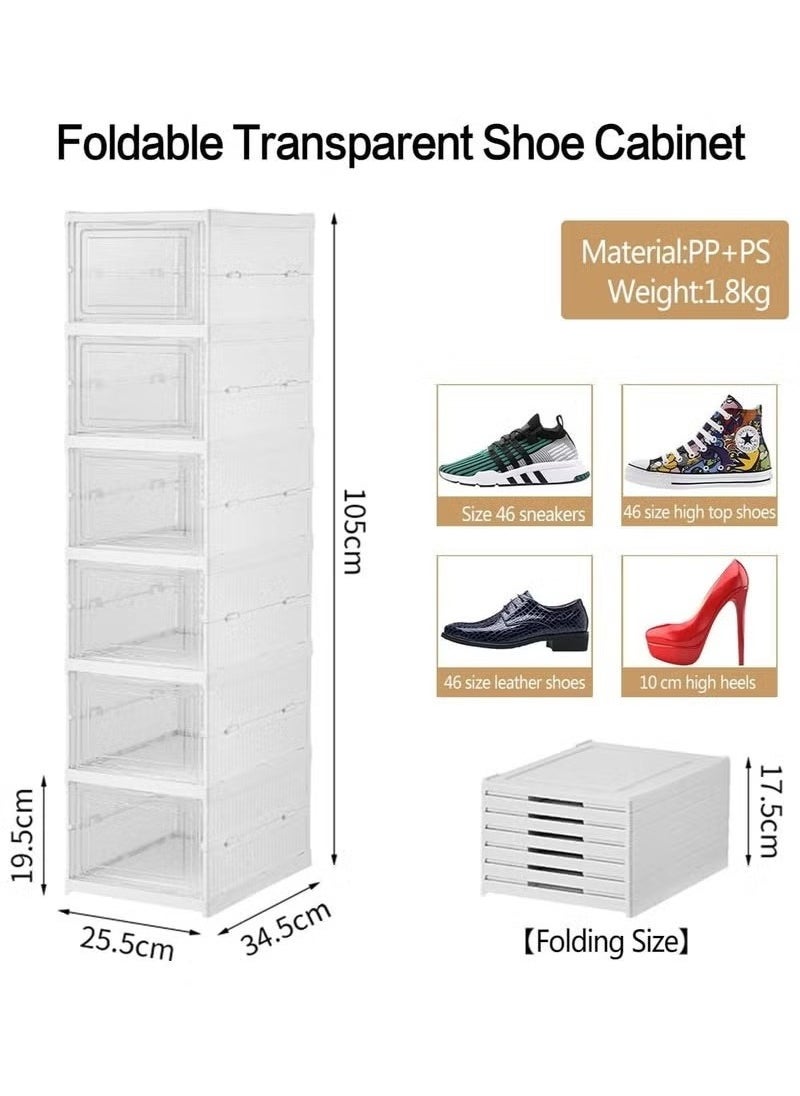 Generic - Foldable Shoe Cabinet with Transparent Doors 6-Level Stackable Plastic Shoe Rack (White) - Image 1