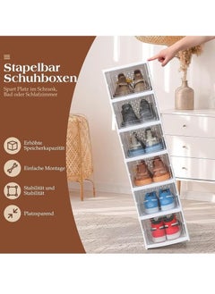 Generic Foldable Shoe Cabinet with Transparent Doors 6-Level Stackable Plastic Shoe Rack (White)  - Image 5