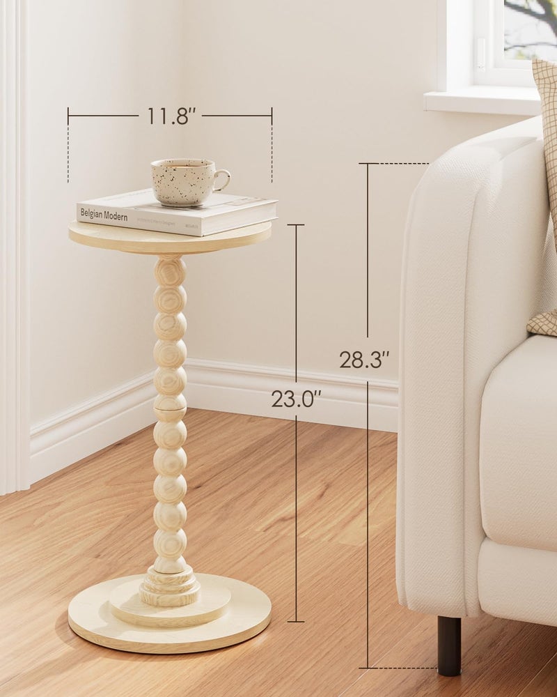 Masupu Round Side Table, Small End Table for Small Spaces, Pedestal Drink Table with Solid Wood Leg for Living Room, Bedroom, Corners(Light Oak) - Image 5