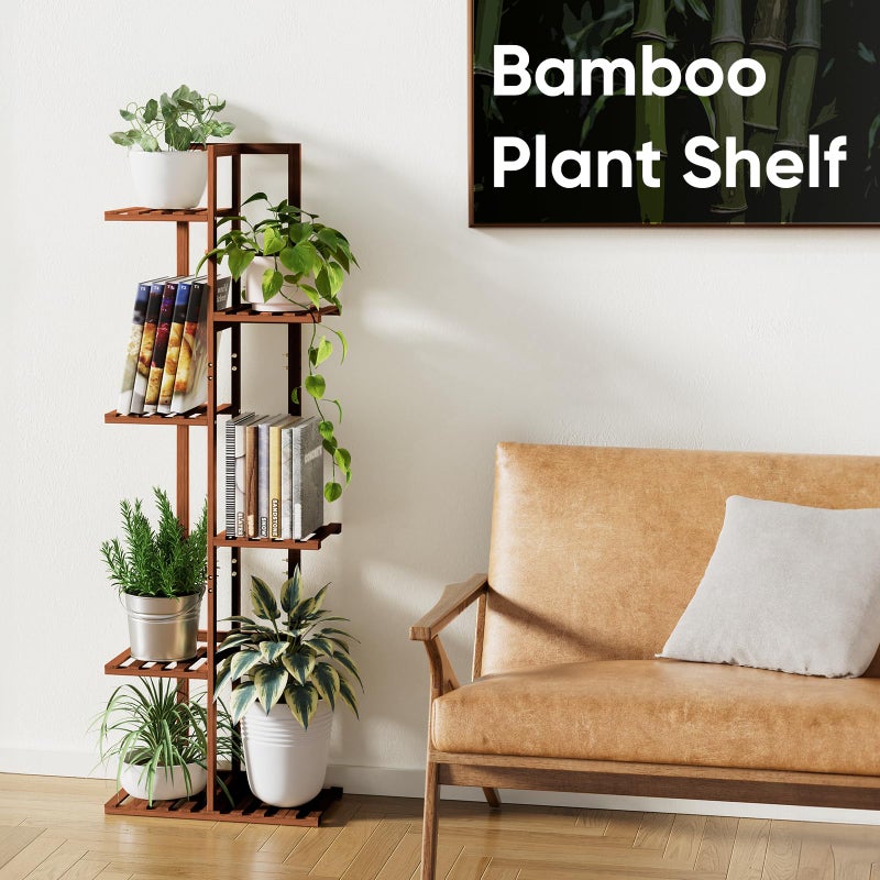 ROSSNY 48 Inch Tall Plant Stand Indoor, 6 Tier 7 Potted Bamboo Plant Stands for Indoor Plants, Corner Plant Stand, Tiered Plant Stands, Plant Shelf For Indoor, Planter Holder for Multiple Plants Indoor, Brown - Image 5