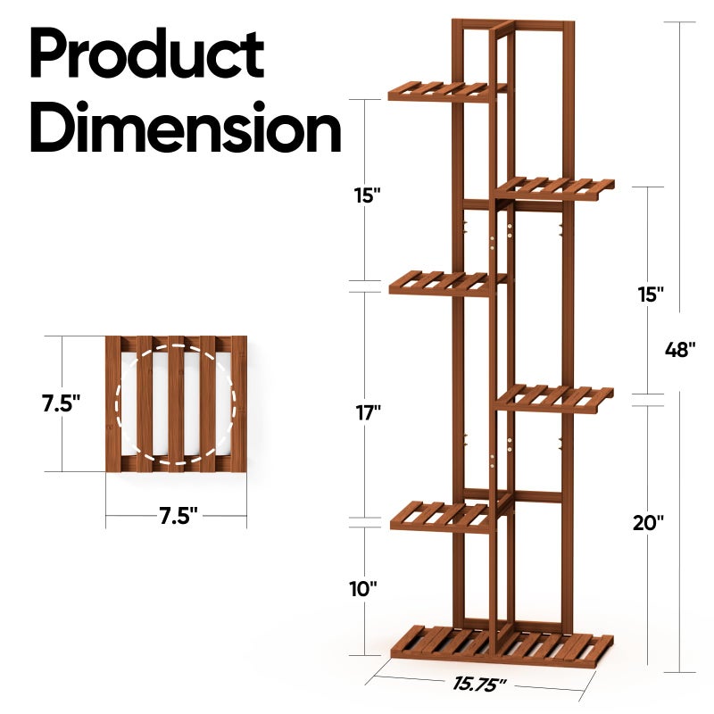 ROSSNY 48 Inch Tall Plant Stand Indoor, 6 Tier 7 Potted Bamboo Plant Stands for Indoor Plants, Corner Plant Stand, Tiered Plant Stands, Plant Shelf For Indoor, Planter Holder for Multiple Plants Indoor, Brown - Image 2