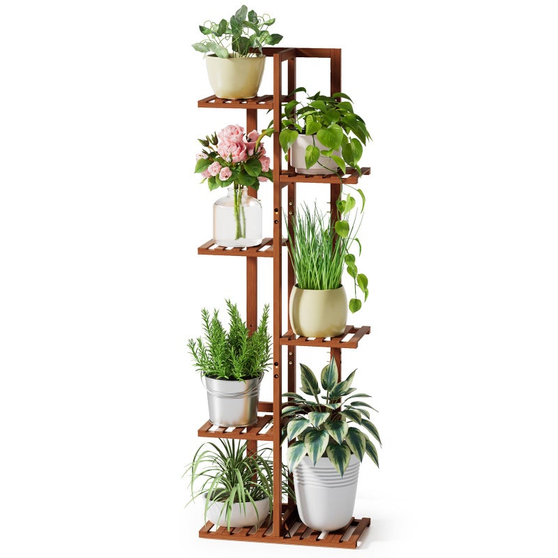 ROSSNY 48 Inch Tall Plant Stand Indoor, 6 Tier 7 Potted Bamboo Plant Stands for Indoor Plants, Corner Plant Stand, Tiered Plant Stands, Plant Shelf For Indoor, Planter Holder for Multiple Plants Indoor, Brown - Image 1