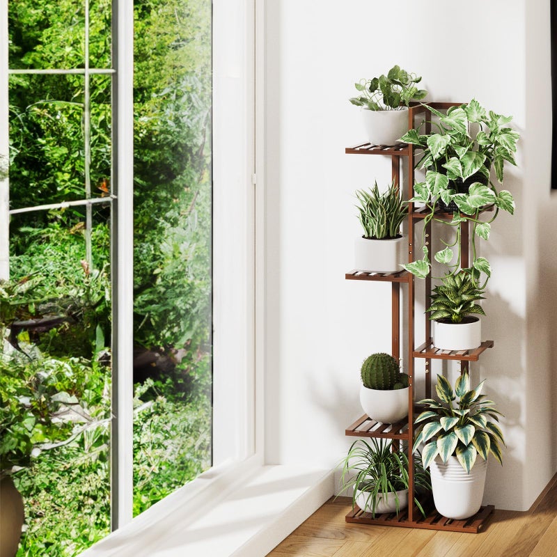 ROSSNY 48 Inch Tall Plant Stand Indoor, 6 Tier 7 Potted Bamboo Plant Stands for Indoor Plants, Corner Plant Stand, Tiered Plant Stands, Plant Shelf For Indoor, Planter Holder for Multiple Plants Indoor, Brown - Image 4