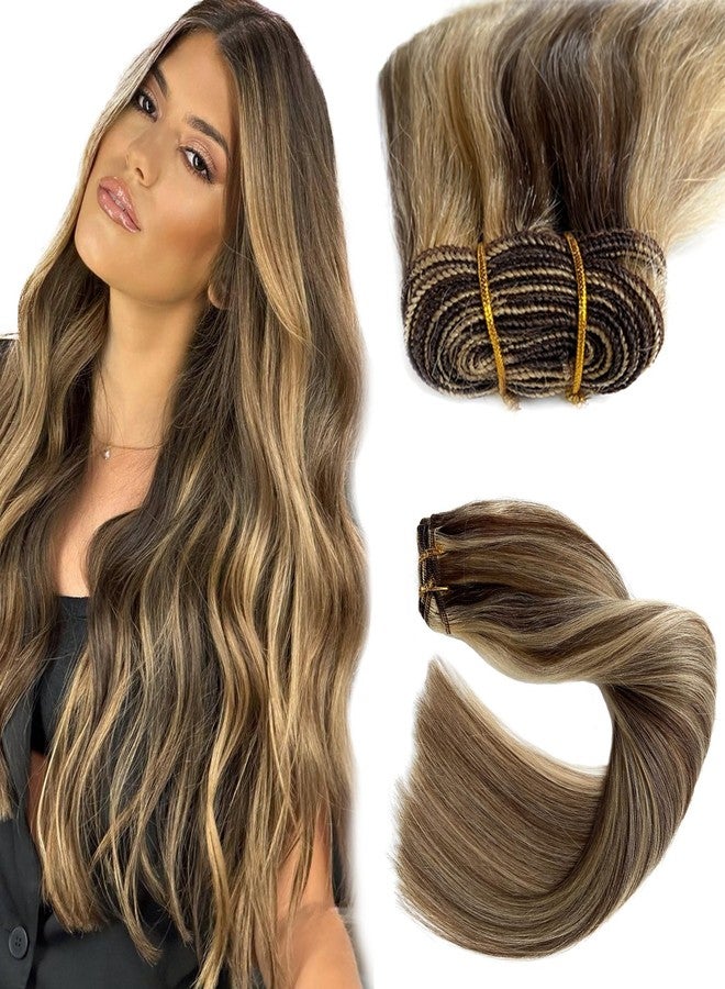 أوبيتا وصلات شعر أوبتا المخيطة، شعر بشري طبيعي، 18 بوصة، 100 غرام، وصلات شعر منسوجة يدوياً، شعر بشري طبيعي، وصلات شعر منسوجة، لون بني رمادي، بالياج، لون أشقر عسلي، وصلات شعر منسوجة، حزم شعر بشري طبيعي. - Image 1