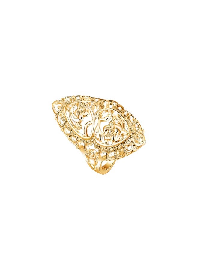 BlingNook Chunky Gold Ring For Women, Trendy Rose Flower Rings Copper Daily Wear Wedding Statement Promise Engagement Party Jewelry Wife Mother Gift Birthday Valentines Mom (9) - Image 1