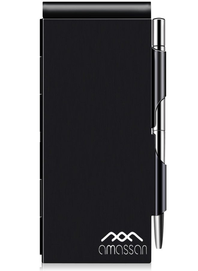 amassan Metal Small Notebook, Mini Notepad, Small Pocket Notepad Aluminum Note Case with Mini Metal Pen and 60-Page Sheets - Memo Books Note Pads, Solid Black - Image 1