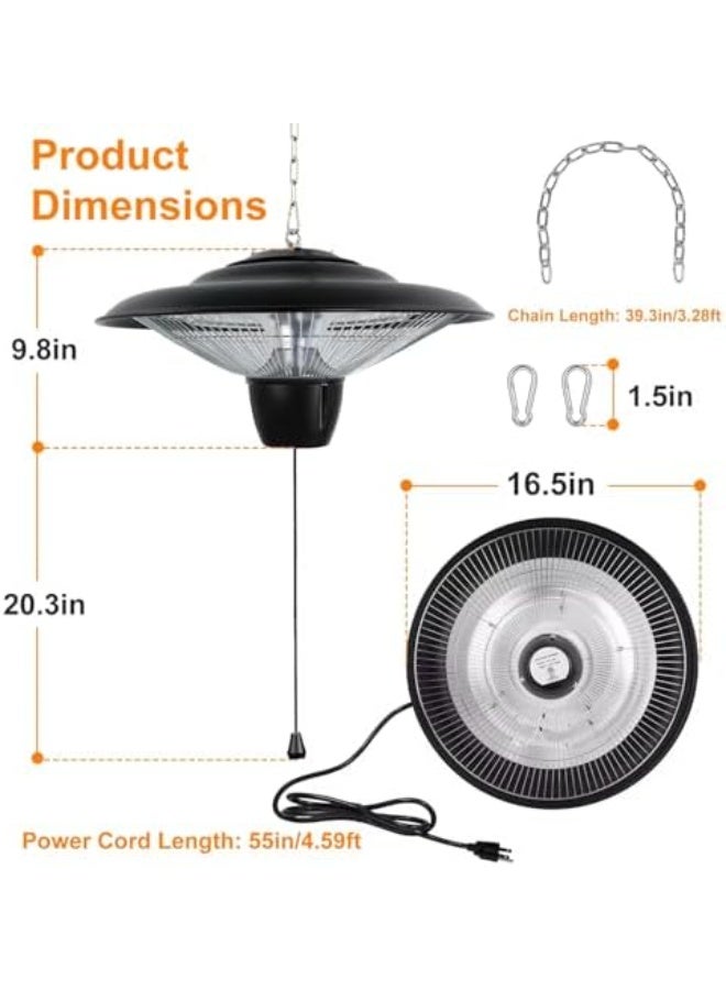 Hanging Patio Heater, Ceiling Mounted Electric Infrared Heater, Super Quiet & IP55 Waterproof, Instant Warm Outdoor Heater for Outdoor/Indoor Use (Black) - Image 2