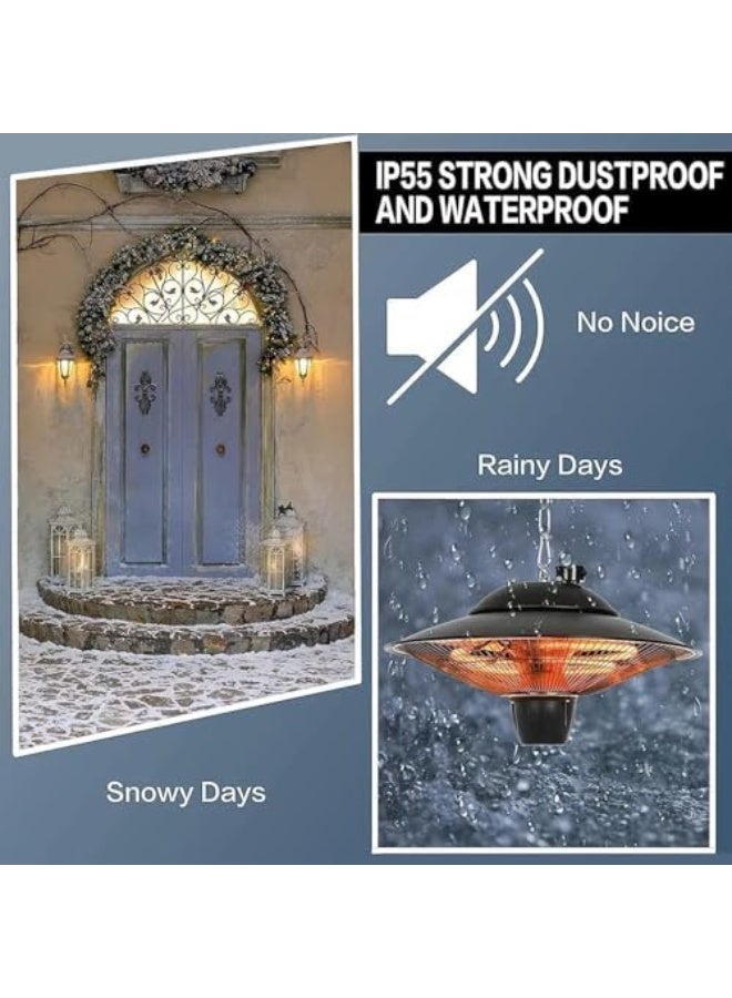 Hanging Patio Heater, Ceiling Mounted Electric Infrared Heater, Super Quiet & IP55 Waterproof, Instant Warm Outdoor Heater for Outdoor/Indoor Use (Black) - Image 3