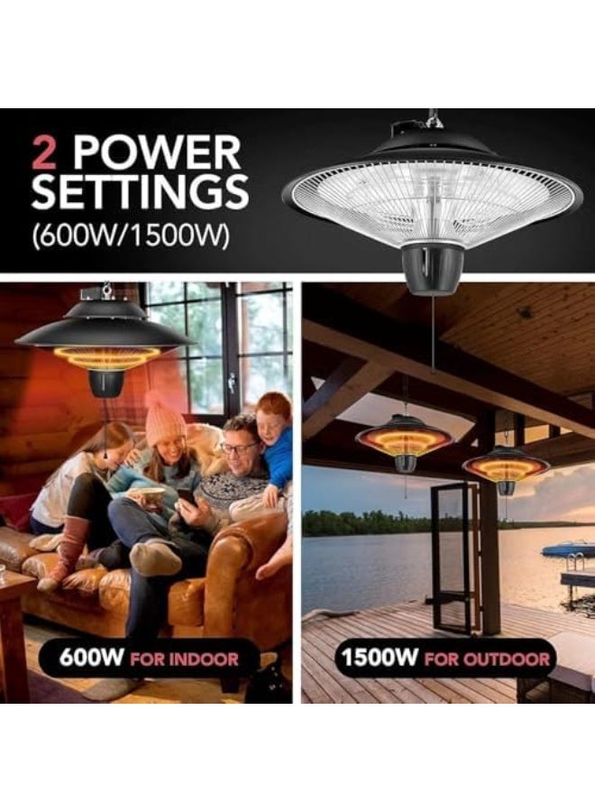 Hanging Patio Heater, Ceiling Mounted Electric Infrared Heater, Super Quiet & IP55 Waterproof, Instant Warm Outdoor Heater for Outdoor/Indoor Use (Black) - Image 4