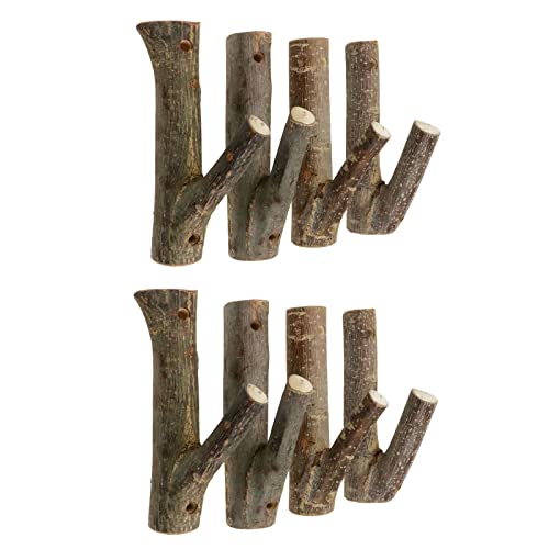 Tsnamay 8Pcs Real Wood Tree Branch Wall Hook, Farmhouse Rustic Decorative Wooden with Bark Trunk Thickness 2cm-3cm with Screw - Image 1
