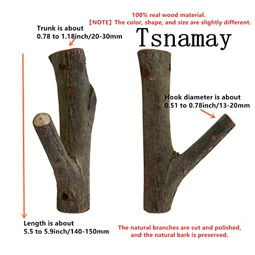 Tsnamay 8Pcs Real Wood Tree Branch Wall Hook, Farmhouse Rustic Decorative Wooden with Bark Trunk Thickness 2cm-3cm with Screw - Image 4