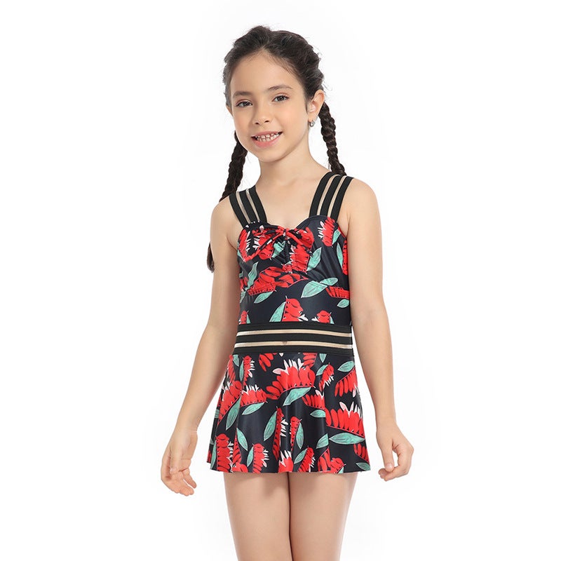 Generic 2023 new childrens swimwear with European and American girls split mesh skirt swimwear single childrens clothing manufacturers wholesale J2319 board with red 