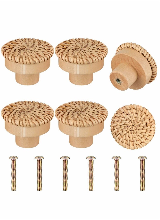 Generic Wooden Drawer Knobs, Rattan Dresser Knobs Round Handmade Wicker Woven and Screws for Boho Furniture Knobs Cabinets Dresser Handles Hardware Pulls Cabinet Knobs Wood Color  - Image 1