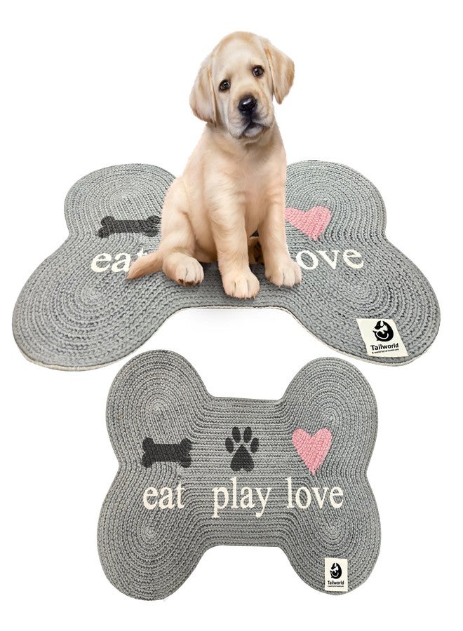 Tailworld Bone Shape Handwoven Woof Pet Mat for Dog & Cat|Hand Braided| Skin Friendly Food Mat| Floor Mat|Pet Area Carpet|Non-Slip Mat Indoor Outdoor Mat|60 * 40 CM| Grey - Image 4