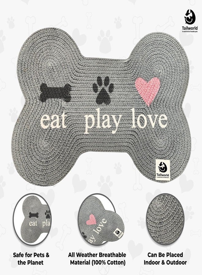 Tailworld Bone Shape Handwoven Woof Pet Mat for Dog & Cat|Hand Braided| Skin Friendly Food Mat| Floor Mat|Pet Area Carpet|Non-Slip Mat Indoor Outdoor Mat|60 * 40 CM| Grey - Image 2