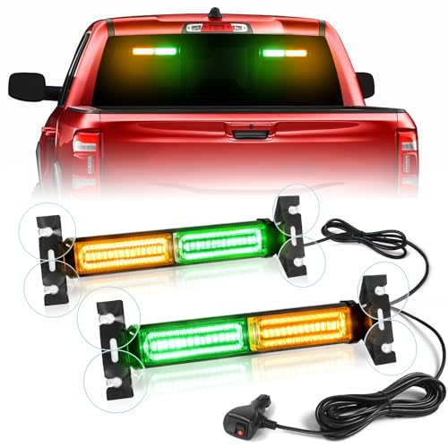 HLauto 1002L Emergency Strobe Traffic Advisor Light Bar: 40 LED Dash Safety Warning Flashing Light, Front/Rear Windshield Visor for Construction Vehicle, Tow/Plow Truck (2x10.7inch, Amber Green) - Image 1