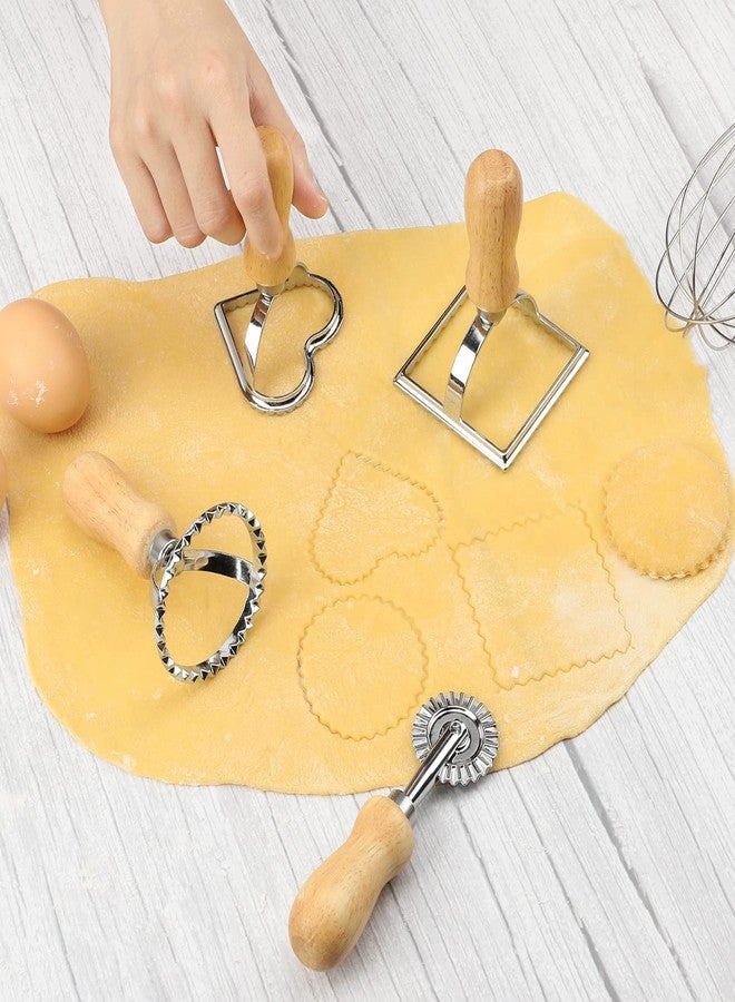 TACGEA Ravioli Stamp Maker Cutter with Roller Wheel (Set of 4), Wooden Handle and Fluted Edge, for Ravioli, Pasta, Dumplings Lasagna, Pierogi - Image 5