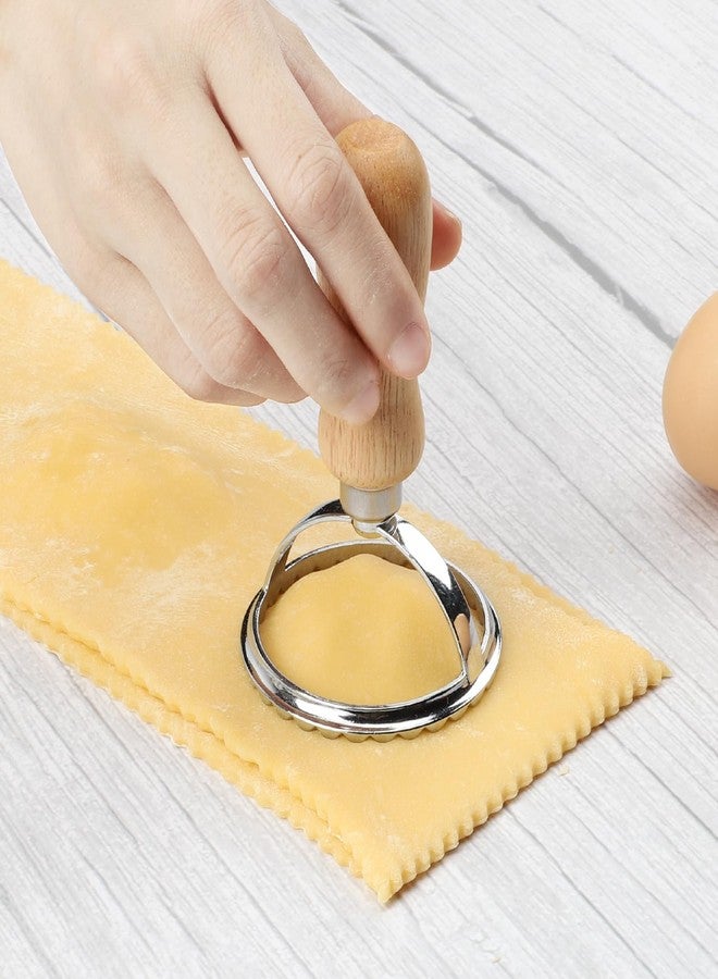 TACGEA Ravioli Stamp Maker Cutter with Roller Wheel (Set of 4), Wooden Handle and Fluted Edge, for Ravioli, Pasta, Dumplings Lasagna, Pierogi - Image 3