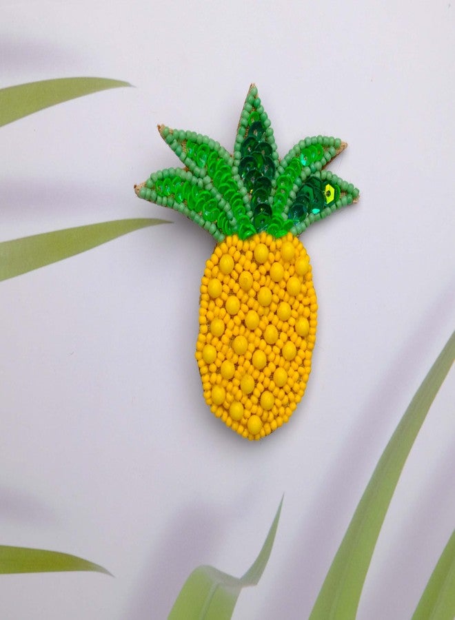 Abeo Handmade Beaded Pineapple Brooch, 5-6 cm, Yellow and Green, Traditional Embroidery Art - Image 3