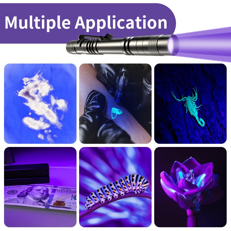 COSOOS 2 UV Black Light Flashlight, 2 Pack 395nm Mini Pen Light with Clip, Waterproof Ultraviolet Flashlight for Leak, Pet Urine, Scorpion, Hotel Inspection, Dry Stain and Bed Bug. - Image 2