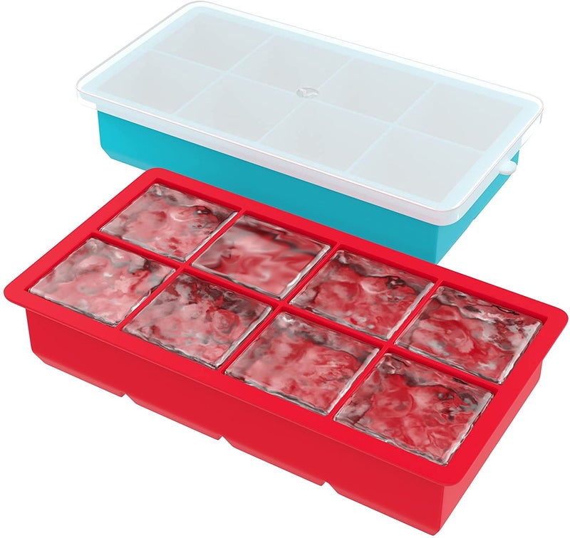 Zollyss Silicone Ice Cube Tray 8 Cavity IceTray with Lid, Big Ice Cubes Perfect for Whiskey, Cocktails, Popsicle Making, Everyday Use, Parties-Reusable, Food Grade Silicone BPA Free(2pc,Multi) - Image 2