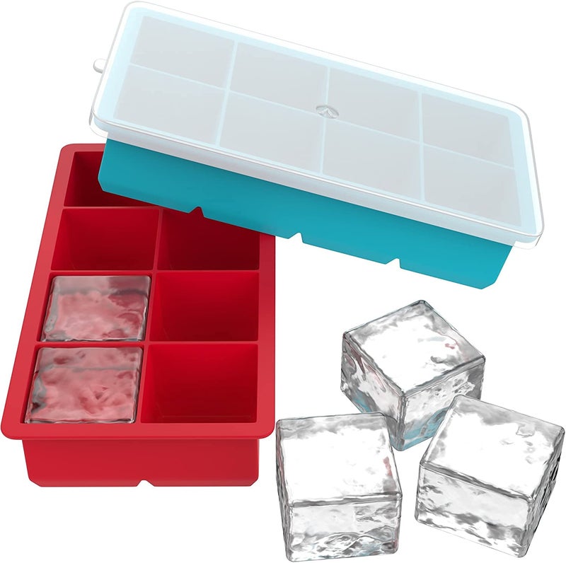 Zollyss Silicone Ice Cube Tray 8 Cavity IceTray with Lid, Big Ice Cubes Perfect for Whiskey, Cocktails, Popsicle Making, Everyday Use, Parties-Reusable, Food Grade Silicone BPA Free(2pc,Multi) - Image 1