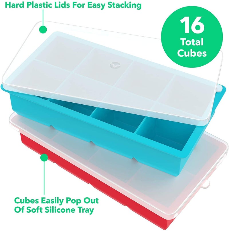 Zollyss Silicone Ice Cube Tray 8 Cavity IceTray with Lid, Big Ice Cubes Perfect for Whiskey, Cocktails, Popsicle Making, Everyday Use, Parties-Reusable, Food Grade Silicone BPA Free(2pc,Multi) - Image 4