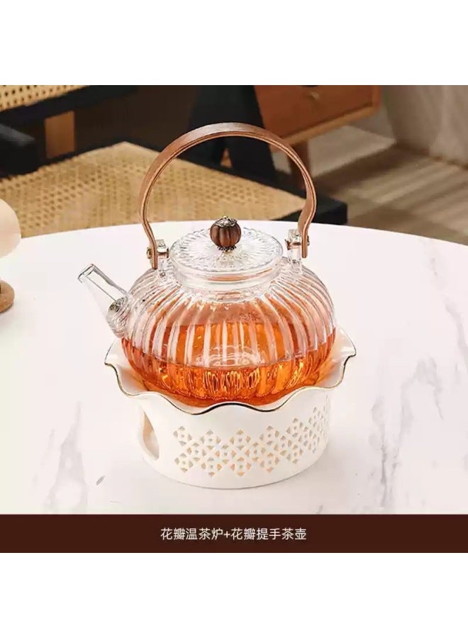 Glass Flower Teapot With Beam Teapot Teacup Suit Tea Set Stove Boiling Water Teapot Heat-resistant Thickened Teapot
