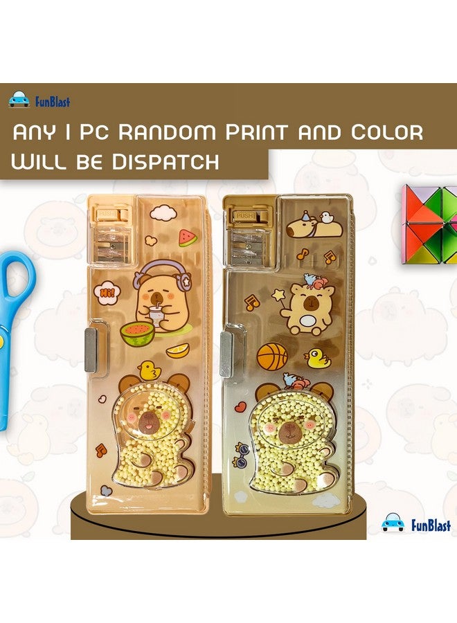 FunBlast Capybara Pencil Case Box - Double Compartment Magnetic Pencil with Sharpener, Pen & Pencil Holder, Stationary Organizer Box for Kids, Girls (Random Print and Color) - Image 5