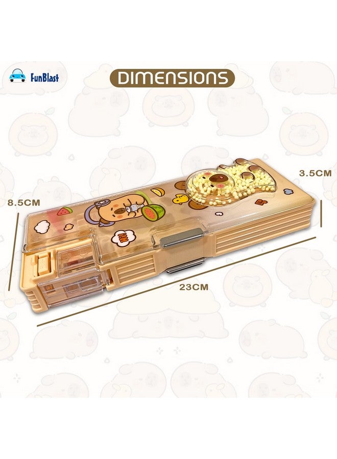 FunBlast Capybara Pencil Case Box - Double Compartment Magnetic Pencil with Sharpener, Pen & Pencil Holder, Stationary Organizer Box for Kids, Girls (Random Print and Color) - Image 3