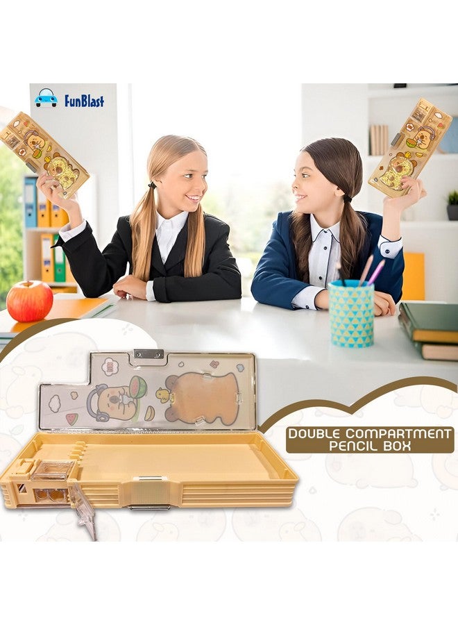 FunBlast Capybara Pencil Case Box - Double Compartment Magnetic Pencil with Sharpener, Pen & Pencil Holder, Stationary Organizer Box for Kids, Girls (Random Print and Color) - Image 2