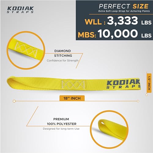 KODIAK STRAPS Soft Loop Tie Down Straps - 1.5 x 18 inches- 10,000 lb Load Capacity - Yellow 6 Pack - Loops for Securing ATV, UTV, Motorcycles, Scooters, Dirt Bikes, Lawn & Garden Equipment by KODIAK STRAPS - Image 3