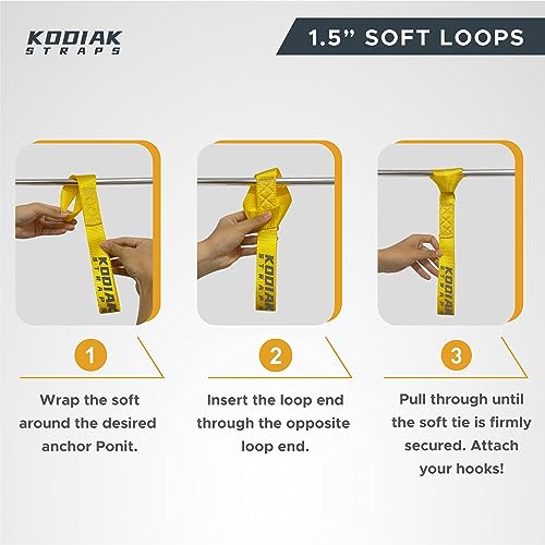 KODIAK STRAPS Soft Loop Tie Down Straps - 1.5 x 18 inches- 10,000 lb Load Capacity - Yellow 6 Pack - Loops for Securing ATV, UTV, Motorcycles, Scooters, Dirt Bikes, Lawn & Garden Equipment by KODIAK STRAPS - Image 2