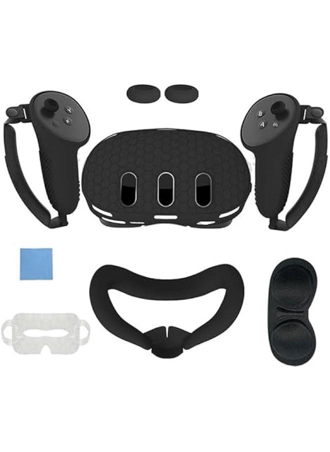 Generic Silicone Cover Set Compatible with Oculus/Meta Quest 3, VR Accessories Protective Cover Includes Controller Grips, Front Shell Headset Cover and Face Cover (Black)  - Image 1