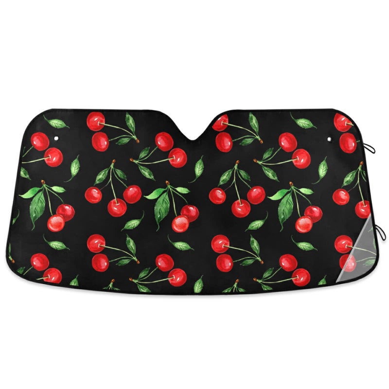 Oarencol Cherry Car Windshield Sun Shade Watercolor Fruit Foldable UV Ray Sun Visor Protector Sunshade to Keep Your Vehicle Cool 51 x 27