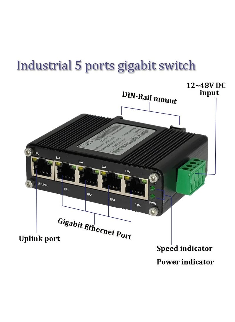 Excefore 5 Port Gigabit Ethernet Switch Din Rail Mount Ethernet Switch with Wall Mounts High Speed Ethernet Switch with Mounting Options Hardened 5 Port RJ45 10 100 1000Mbps Surge Protection  - Image 3