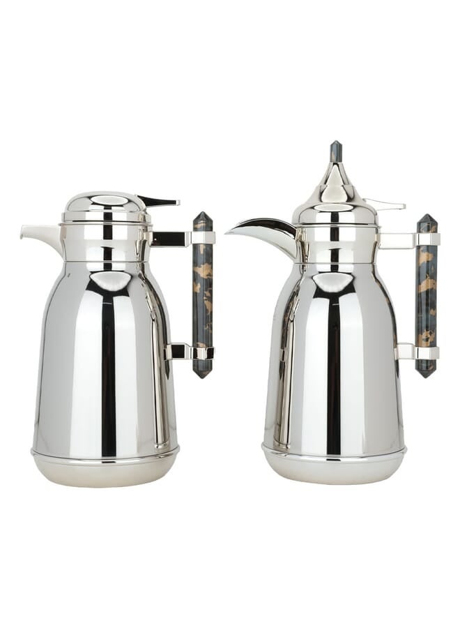 Alsaif Gallery Shahd Stainless Steel Thermos Set With Marble Handle, Dark Gray, 2 Pieces - Image 1