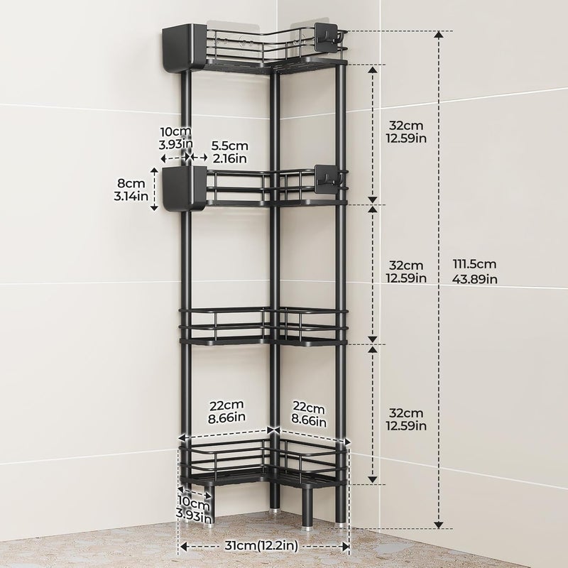 Orimade Set of 4 Shower Shelves, Standing, Rustproof, Corner Shower Shelf, Freestanding, Shower Baskets Stand for Bathroom, Black - Image 2