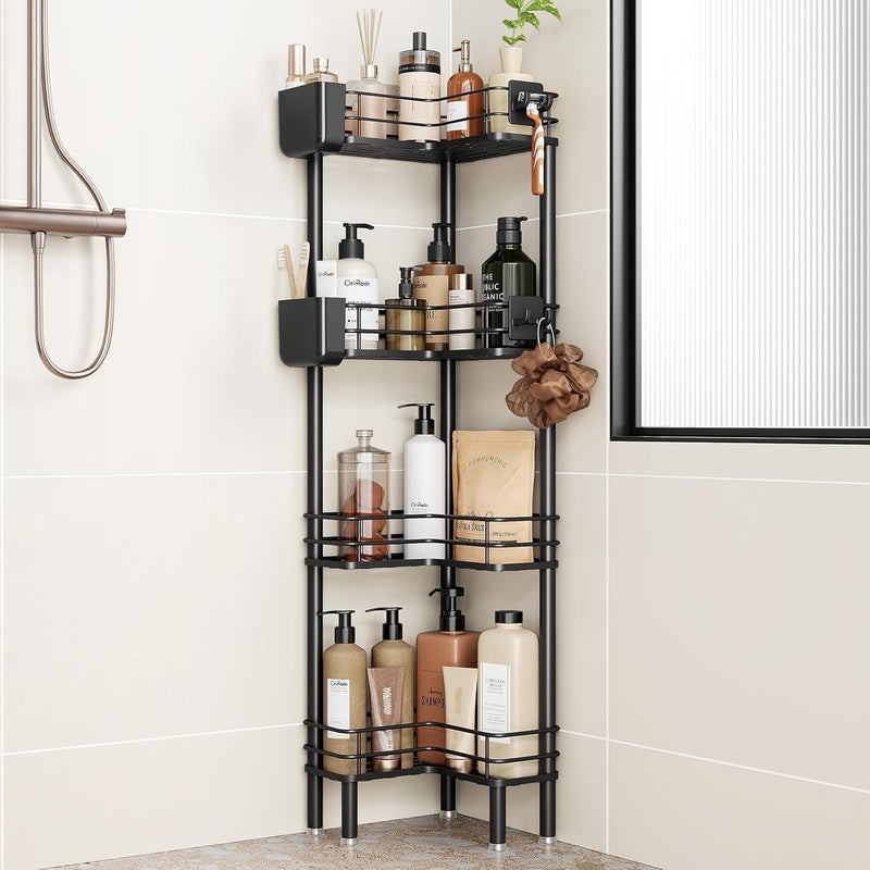 Orimade Set of 4 Shower Shelves, Standing, Rustproof, Corner Shower Shelf, Freestanding, Shower Baskets Stand for Bathroom, Black - Image 1