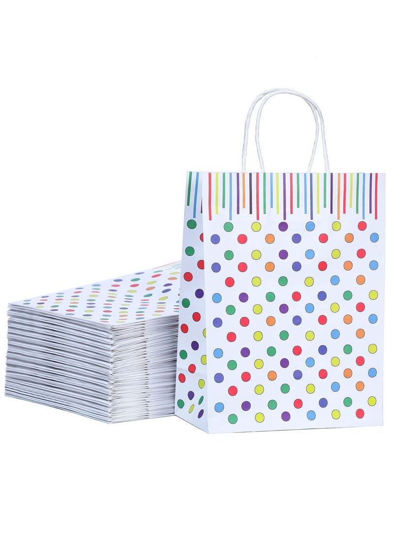 Captaintech White Kraft Paper Gift Bags with Handles, 8.3 x 5.9 x 3.1 Inches, Bulk Pack of 40, Perfect for Birthdays, Weddings, Baby Showers, Party Favors, and Goodie Bags (Dots Design)  - Image 1