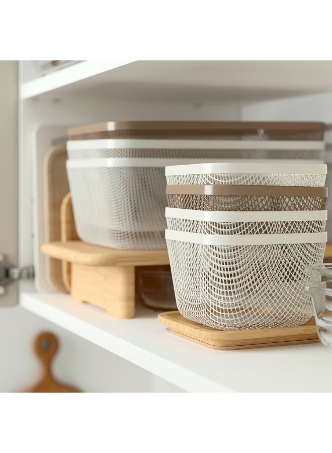 Food Storage Basket With Lid square Metal White Bamboo 15x15x11 cm - Image 3