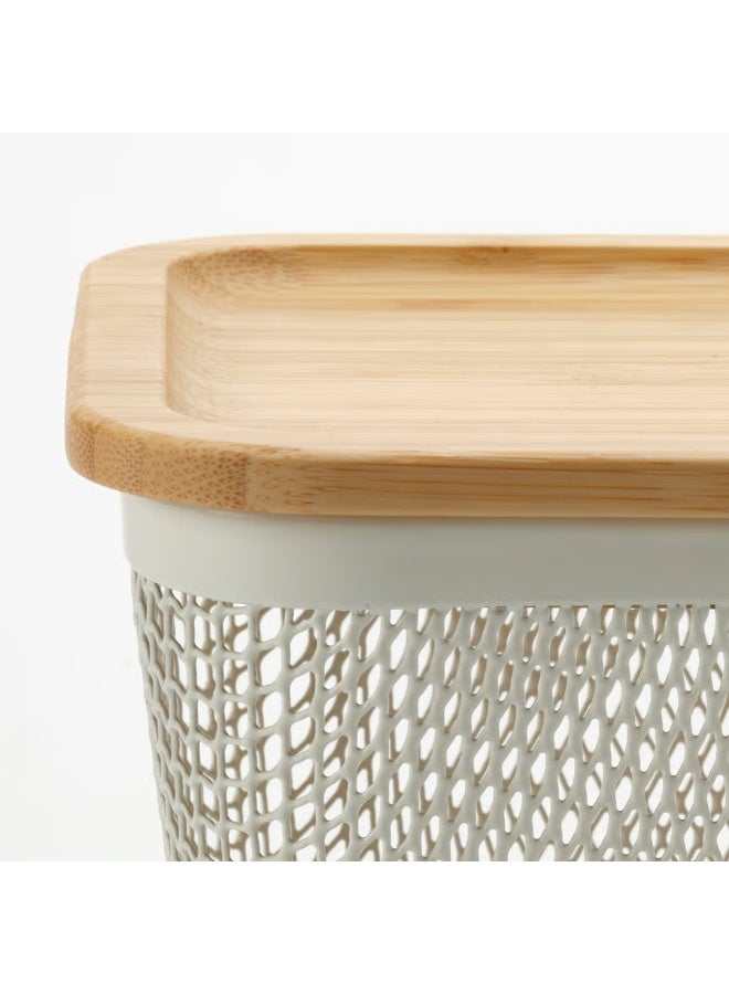 Food Storage Basket With Lid square Metal White Bamboo 15x15x11 cm - Image 4