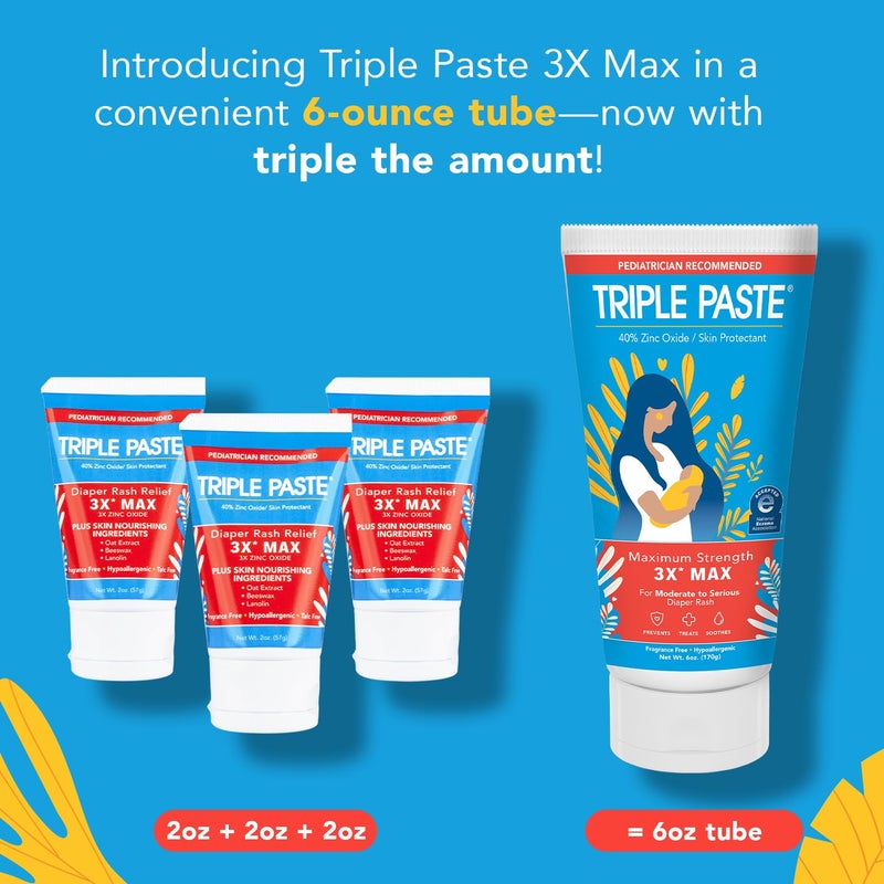Triple Paste 3X Max Diaper Rash Ointment for Baby, Maximum Strength with 40% Zinc Oxide Ointment for Serious Diaper Rash, 6 oz Tube - Image 2