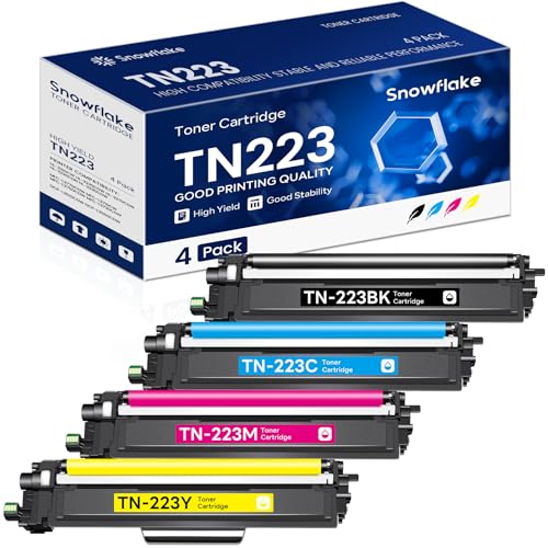 SNOWFLAKE TN223 TN223 BKCMY Toner Cartridge 4 Pack Compatible TN223 Black Cyan Magenta Yellow Toner Cartridges Set Replacement for Brother TN223 TN223 MFCL3710CW MFCL3770CDW MFCL3750CDW - Image 1